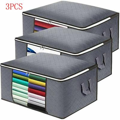 3x Kleidung Quilt Aufbewahrungstasche Decke Schrank Pullover Reißverschluss Organizer Box Sortierung Kleidung Schrank Grau