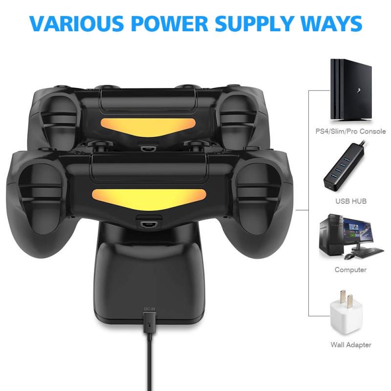 Dobbel USB Kontrollerlader Ladestativ for PS4/Pro/Slim Spillkontroller Joypad Joystick