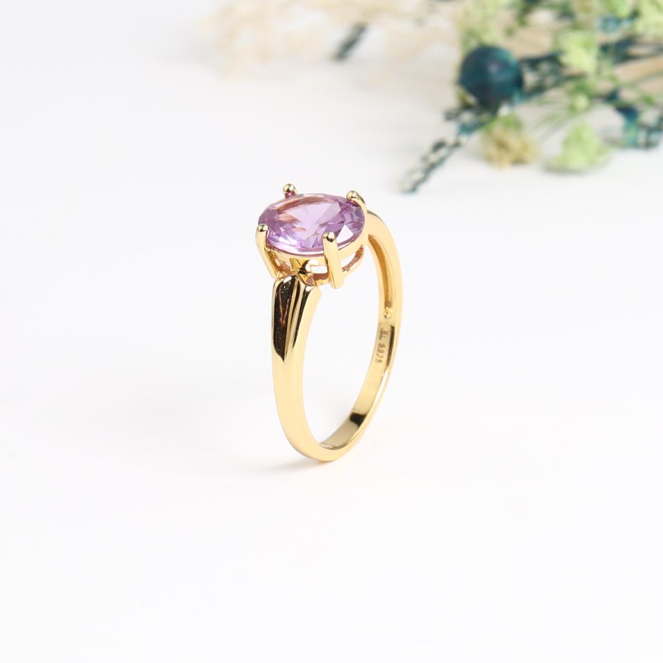 Pierścionek ze srebra próby 925 platerowany żółtym złotem, delikatna biżuteria z Created owalnym 7*9mm zmieniającym kolor Alexander nano dla kobiet, do noszenia na co dzień