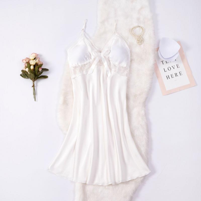 

2025 Элегантная однотонная атласная ночная сорочка: Стиль чистой страсти для женщин - Высококачественная, удобная летняя одежда для сна XL белый