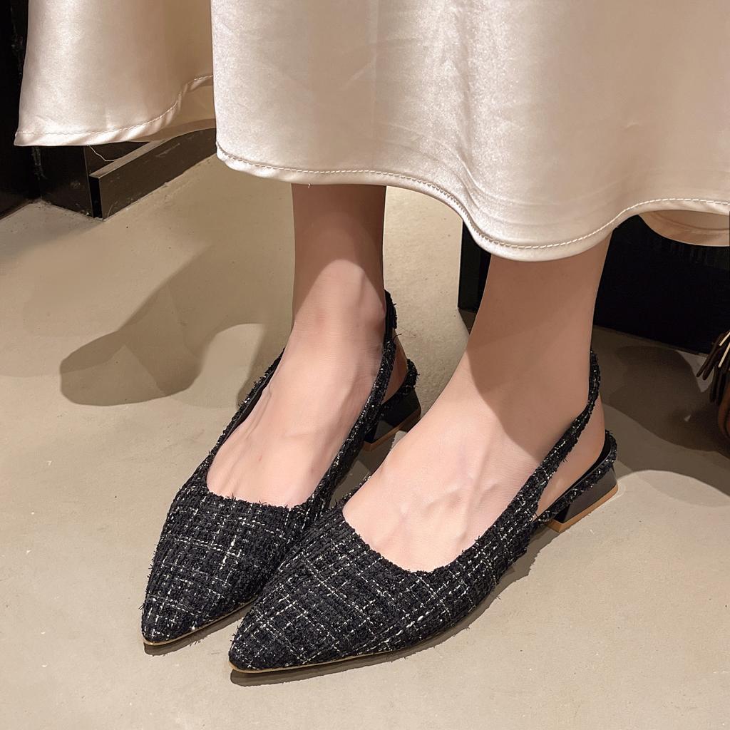 Sea Salt Black White Pointed High Heel Sandals for Women Back Hollow Half Headed Single Shoes Fashion Versatile Dress Shoes