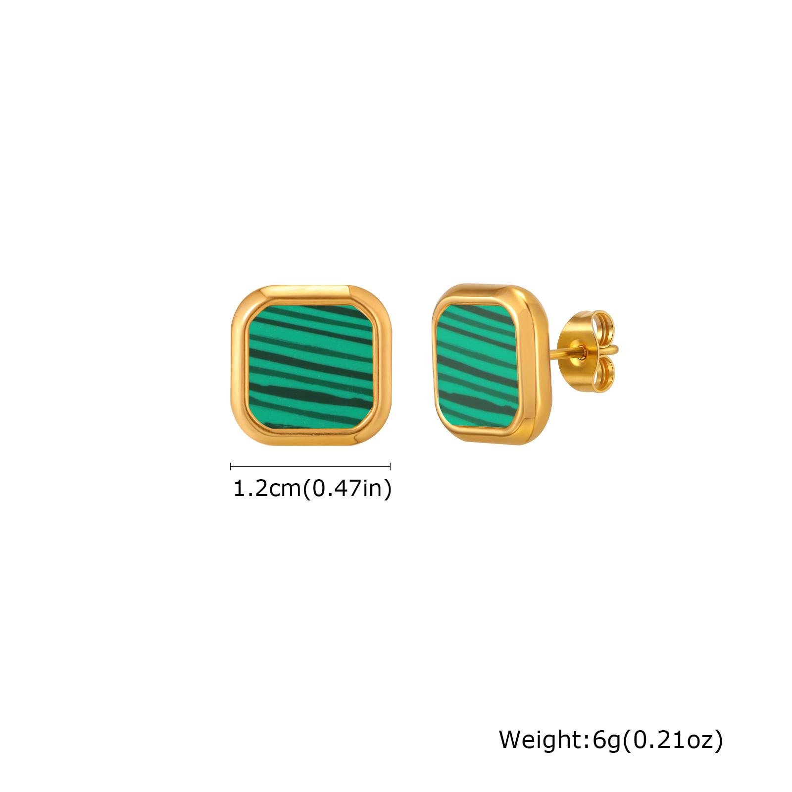Natural Green Stone Stud Earring for Men Women,Waterproof Stainless Steel Square Metal Stud Earring,Trendy Jewelry Gift