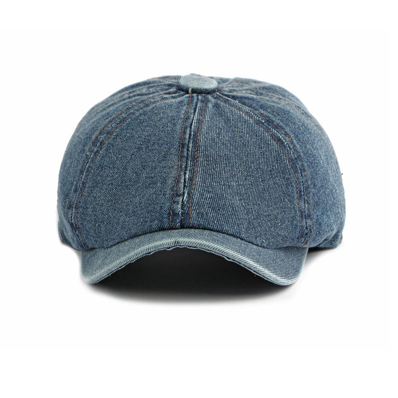 British Style Denim Octagonal Cap Men Women Beret Solid Color Retro Painter's Cap Newsboy Cap