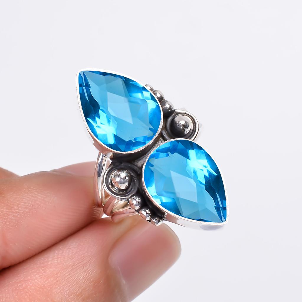 Swiss London Blue Topaz Gemstone 925 Sterling Silver Ring V9363, Blue Ring, Pear Ring, Valentin's Day Gift, Gift For Her, Birthday Gift, Handmade Jewe