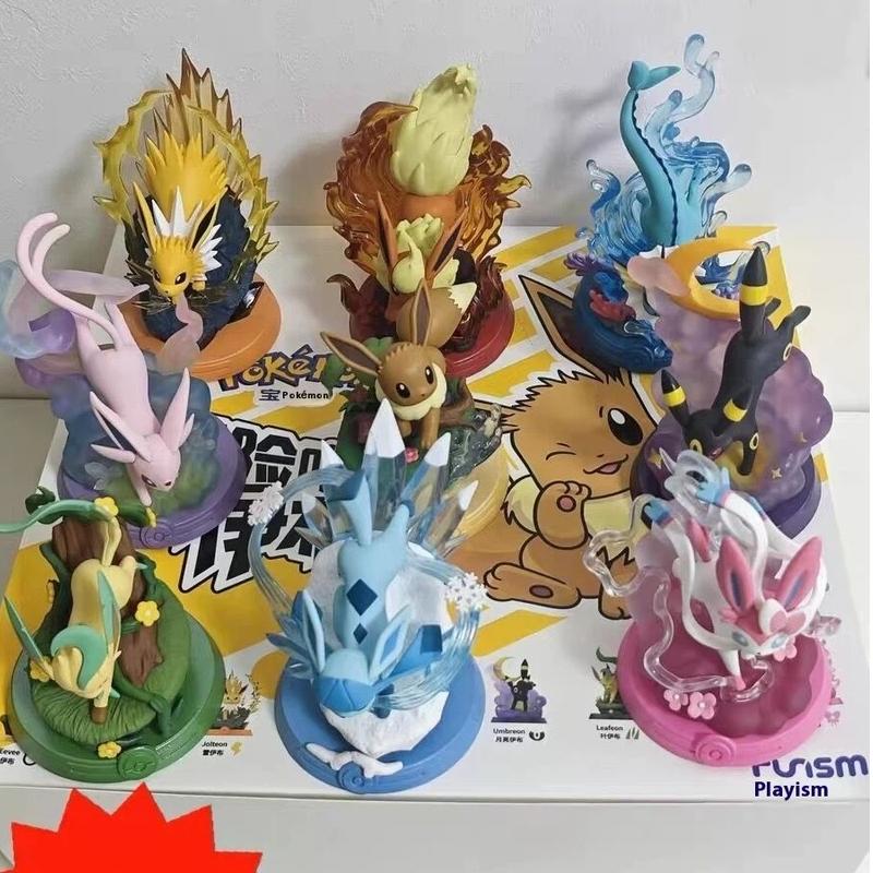 Hot Bandai Pokemon Anime Funism Original Adventure Eevee Family Blind Box Action Figure Jolteon Sylveon Collection Kids Toy Gift