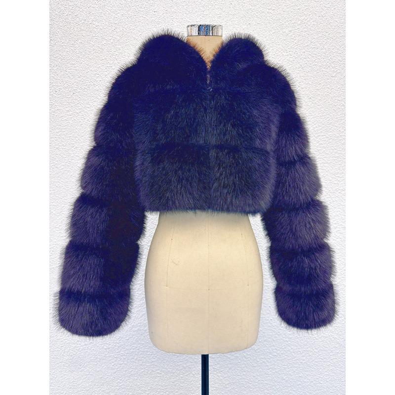 Short hooded jacket imitation fox fur long-sleeved fur splicing autumn and winter new thermal top
