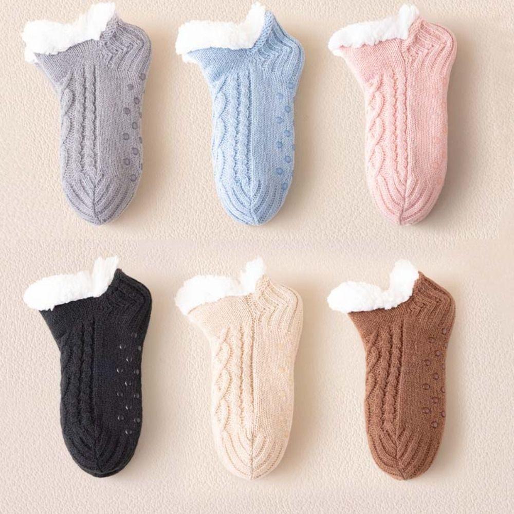 Silica Gel Winter Floor Socks Grid Sleeping Socks Fashion Thicken Velvet Socks  Fall/Winter