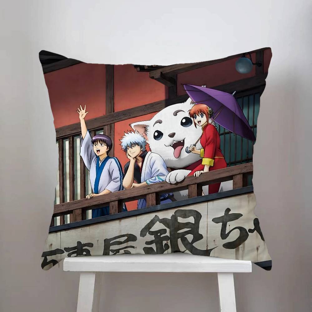 Poszewka na poduszkę z animacji Gintama Dwustronny nadruk Poszewka na poduszkę 45x45 Dekoracyjne poduszki Sofa Wystrój domu Miękka poszewka