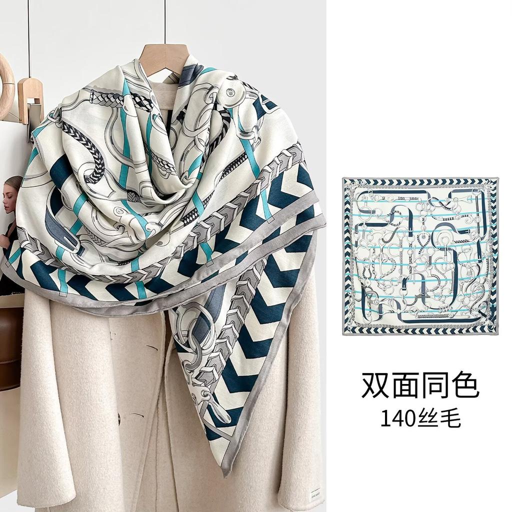 New silk wool square scarf women's versatile fashion autumn and winter warm silk silk scarf shawl silk wool square scarf