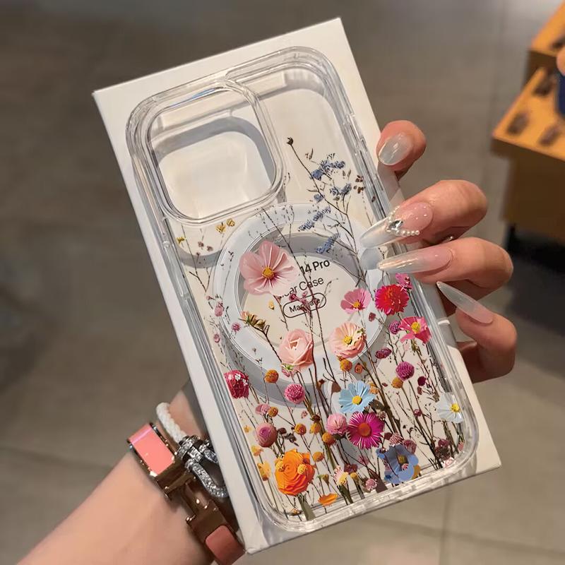 For Magsafe Colorful Flower Phone Case For Iphone 17 Air 16 15 13 12 11 Pro Max 16E Mini 14 Plus Magnetic Wireless Charge Cover