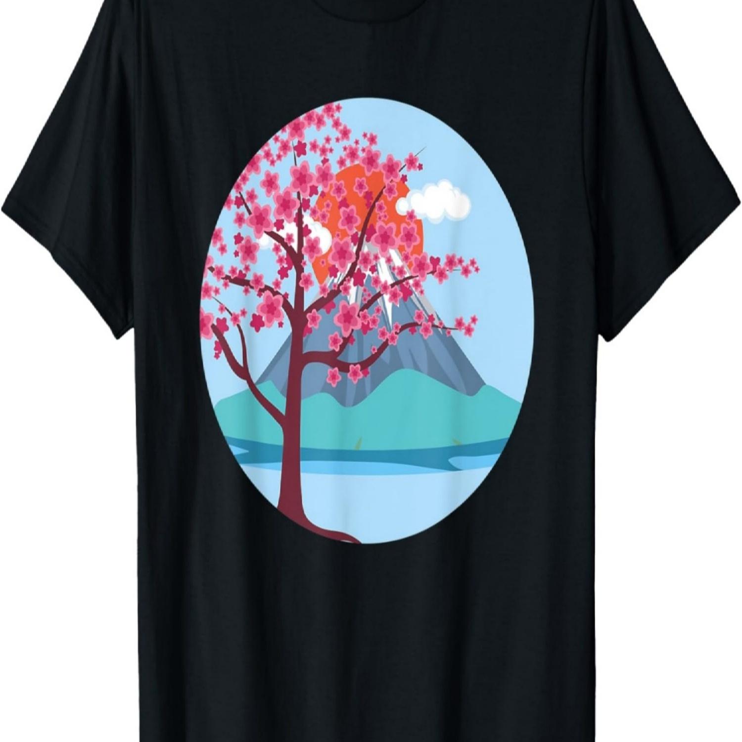 Mountain  Pink Flower Pretty Sakura Cherry Blossom T-Shirt S