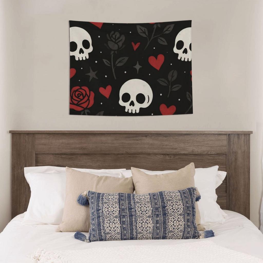 Halloween Gothic Tapestry Hippie Polyester Wall Hanging Skulls Roses Room Decoration Table Cover Psychedelic Tapestries