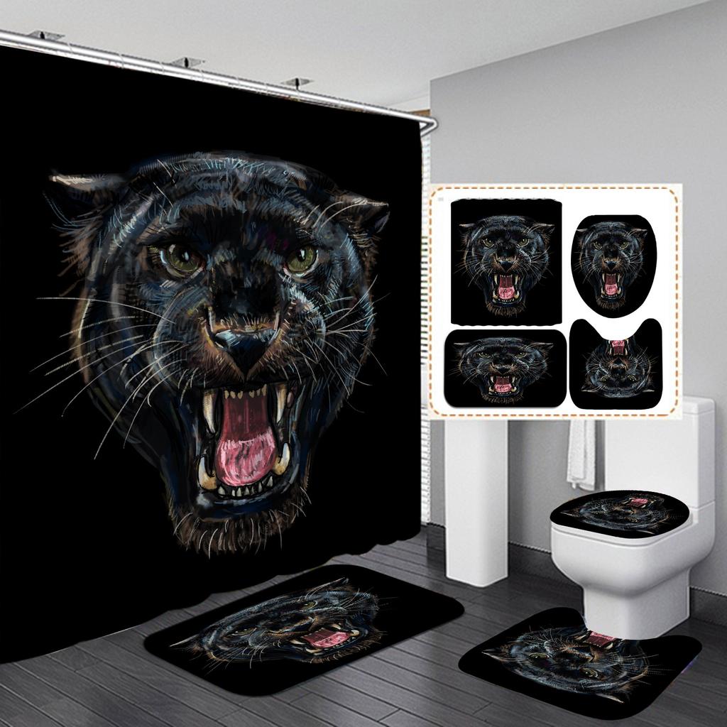 4Pcs Leopard Series Shower Curtain Sets for Bathroom Non-Slip Bathroom Rugs Lid Toilet Cover Bath Mat