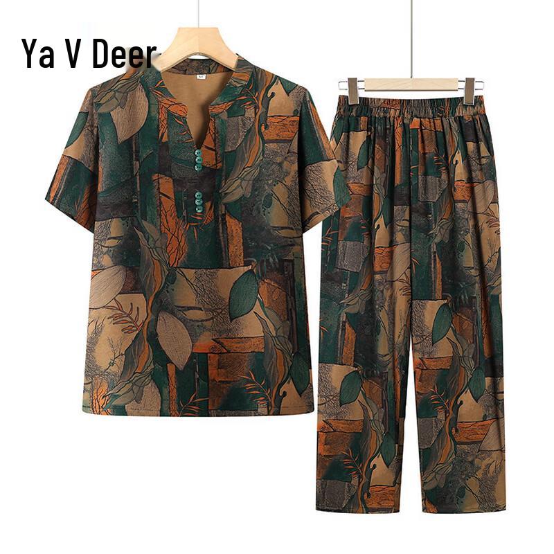 Yalu Elderly Women s Casual Short-Sleeve Set 4XL
