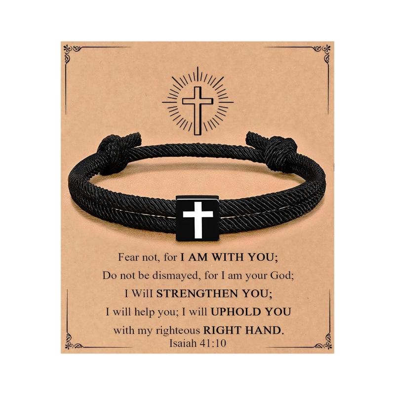 JYL TS Bracelet Men Braided  Cross Charm Safeguards Journey & Stability