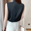 Wrap V-Neck Sleeveless Slim Fit Women Top Solid Color Satin Blouse