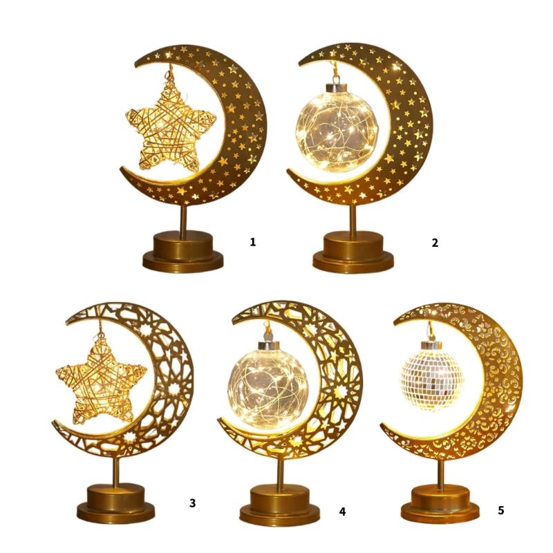 Eid Decors Moon Table Lamp Battery Operated Crescents Lamp Half Moon Light Metal Ramadans Star Lamp Home Decors