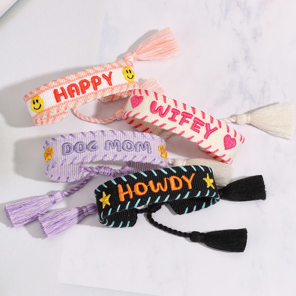 European-American Style Handwoven Lace Bracelet - Women's Fashion, Adjustable Letter Design