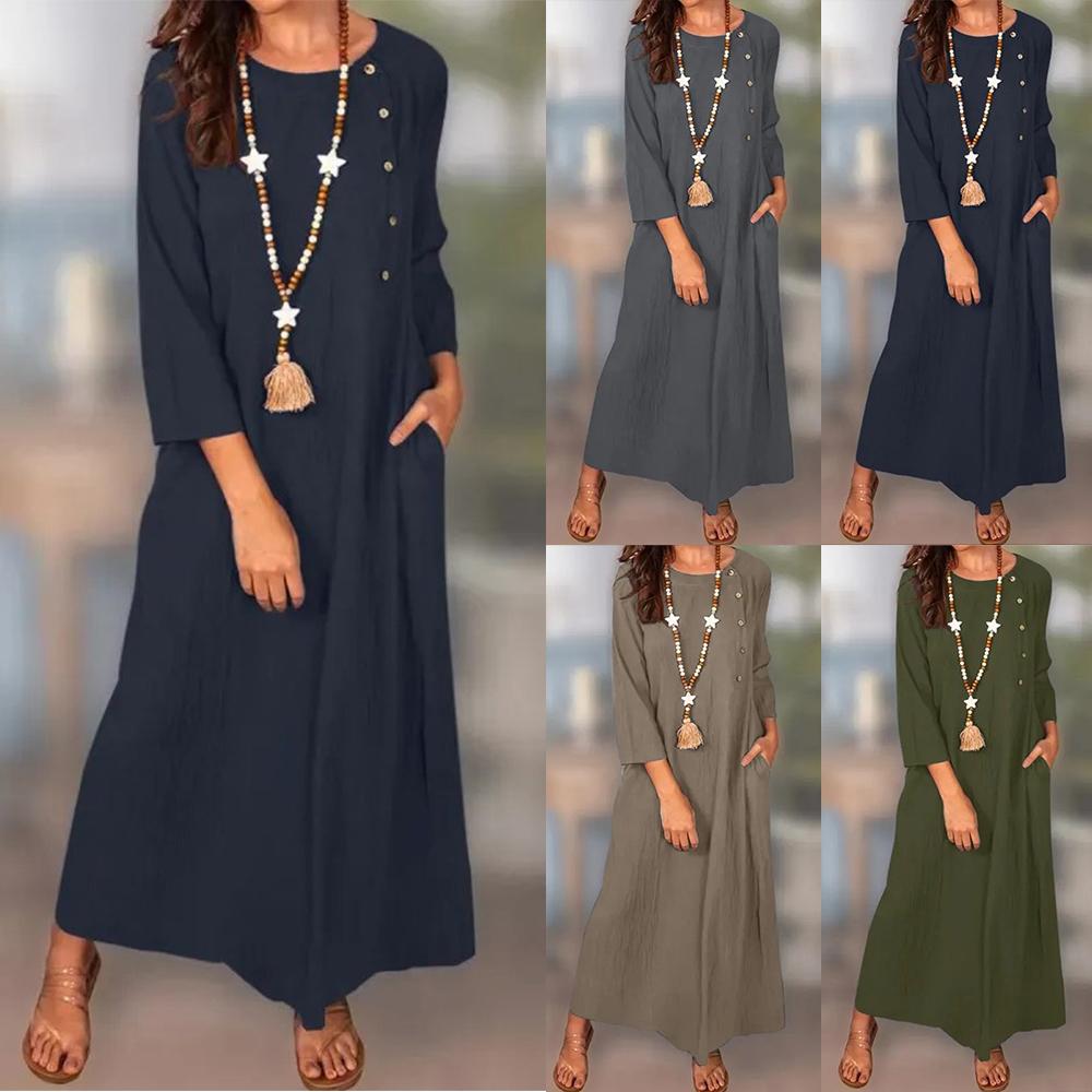 

Женское простое мешковатое длинное платье-кафтан с длинным рукавом, повседневный свободный сарафан с длинными рукавами