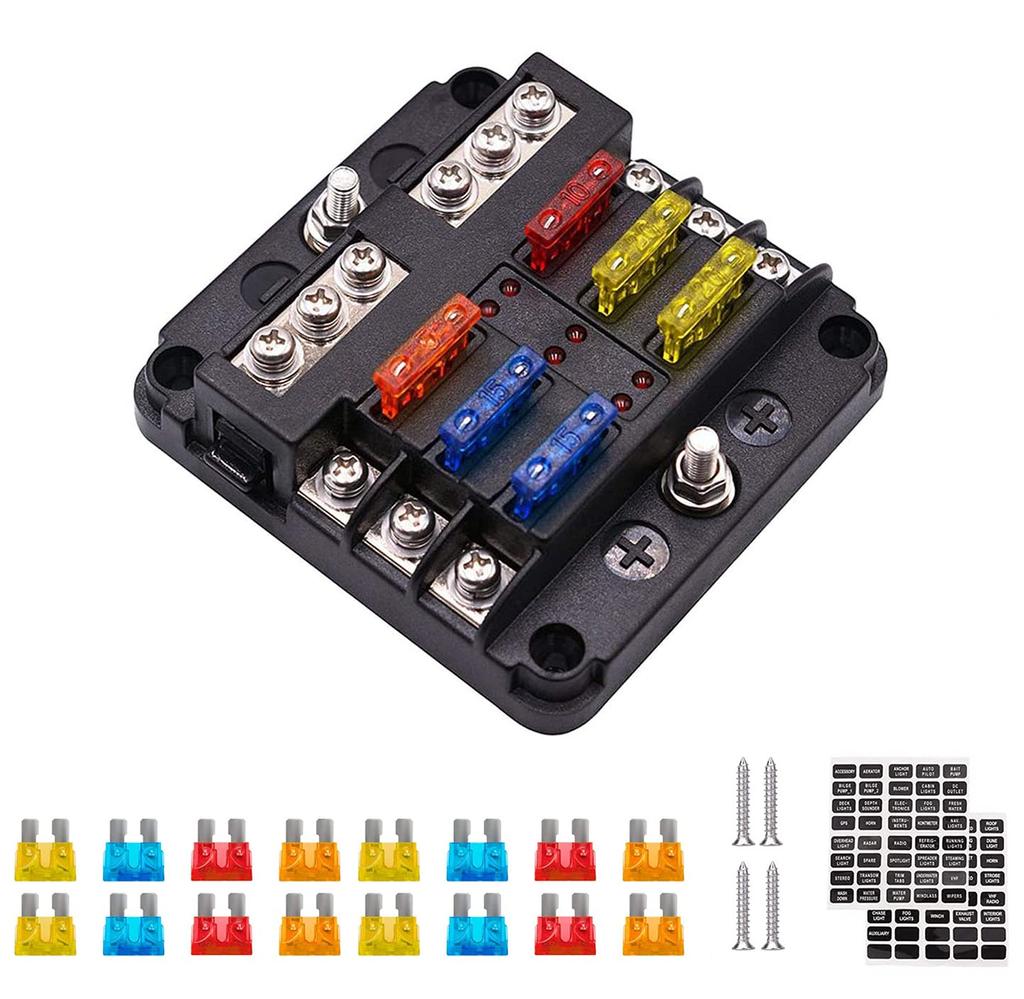 YOUTALLY Grounded 6 Way Fuse Block, 6 Circuit ATC / ATO Fuse Box Holder