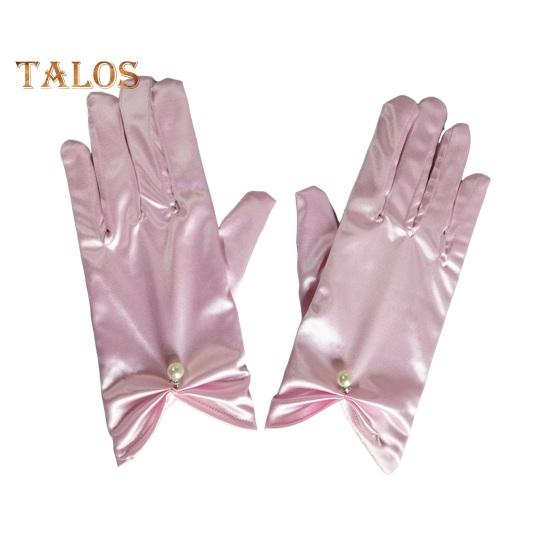 

1 пара весільних рукавичок для нареченої Плісовані гладкі атласні протиковзкі штучні перламутровий декор Еластичні жіночі рукавички чистого кольору для танцювального балу, банкету, коктейльної вечірки рожевий