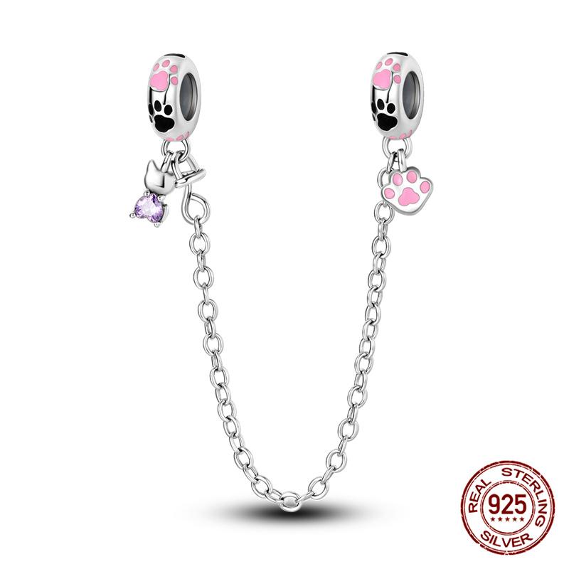 Original 100% 925 Silver Star Moon Safety Chain Fit 925 Original Bracelet & 3mm Bracelet DIY Jewelry Making Women Gift