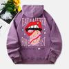 Bluzy z kapturem Washed Lips And Stars Damskie Czerwony Nadruk Bawełna Streetwear Postarzane Kieszeń Oversize Odzież Damska