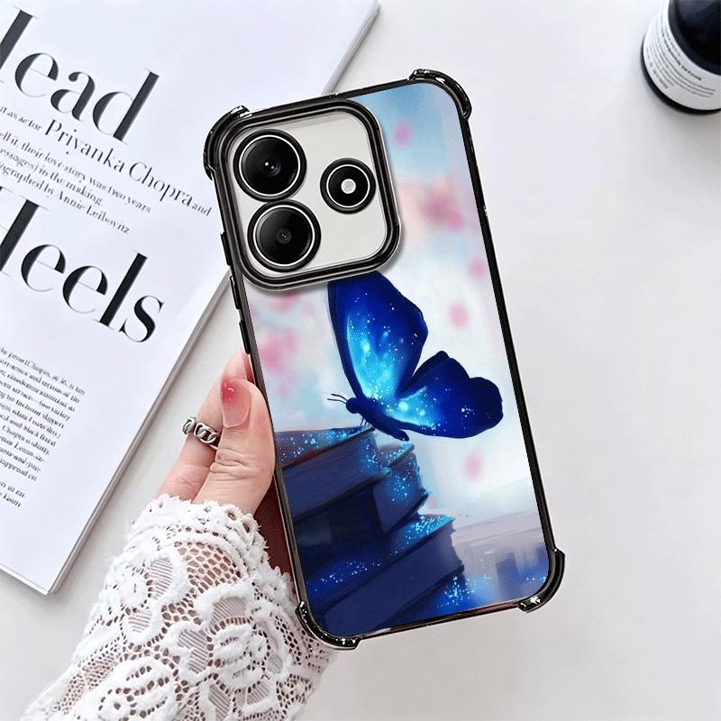Blue Butterfly Aesthetics Plating Phone Case For Xiaomi Redmi Note 14 15 Pro Plus 13 12 11 11S 11T 10 9S 9 5G Anti-Fall Airabag