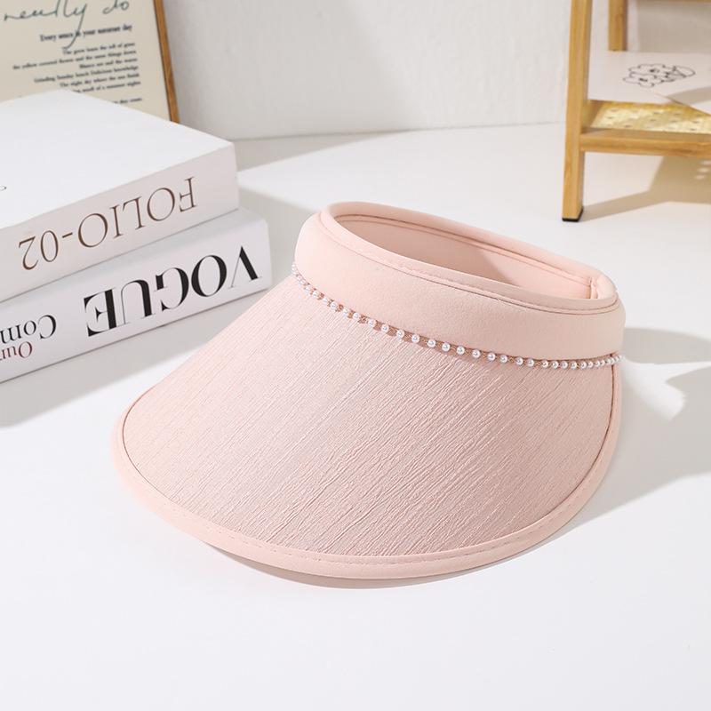 Hat Women's Summer Empty Top Sunscreen Hat Premium Sense Pearl Sun Hat Anti-UV Breathable Face Hat Tide