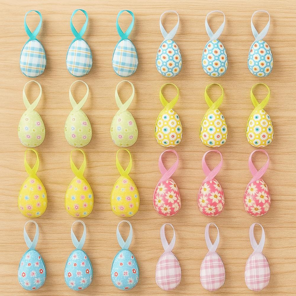24Pcs Multicolor Easter Egg Ornaments Cute DIY Craft Hanging Ornaments Festive Rabbit Egg Easter Party Decorations Easter Party