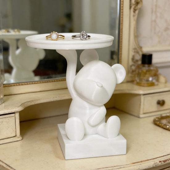 Bear Serving Tray Key Holder Decorative Bear Figurine with Dish Candy Lipsticks Earrings Jewelry Storage Display Stand Table Desk Organizer