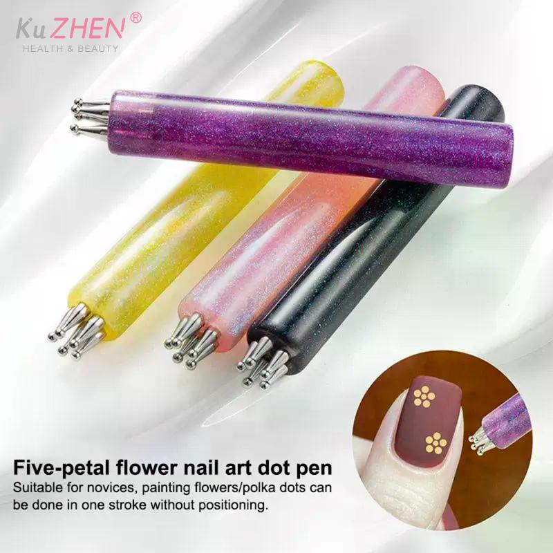5-Petal Dotting Tool Flower Creator DIY Nail Art 1.8mm Fine Tip Rhinestone Pickers Glitter Handle Manicure Nail Tools Brushes