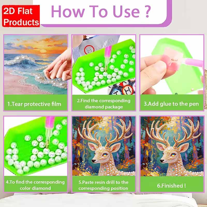 Pearl Painting Kit, 5D Pearl Shaped Diamond Elegant Deer Painting Kit Suitable for Home Living Room, Bedroom, Study Room and Wall Art Gifts