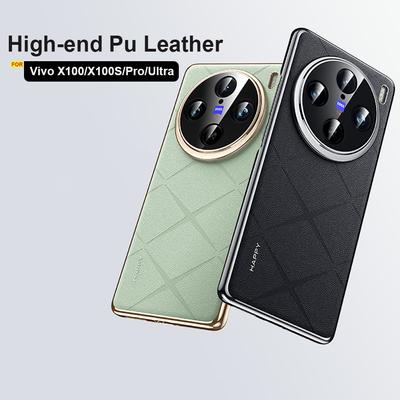 Galvanicky pokovený rám, luxusní kožený kryt telefonu pro Vivo X100 Ultra X100S Pro pokovování objektivu fotoaparátu Ptotection Hard Back Cover pro VIVO X100 Pro Shell
