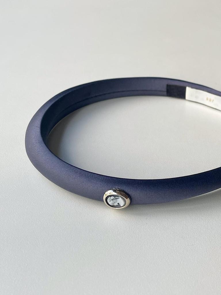 Oar Vintage Cameo Satin Slim Hairband [Navy]