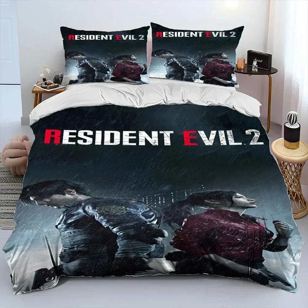 R-Resident Evil Games Gamer Bedding Set Duvet Cover Sheet Printed Bed Set Pillowcase Bed Full Queen King Size Comforter Bedroom