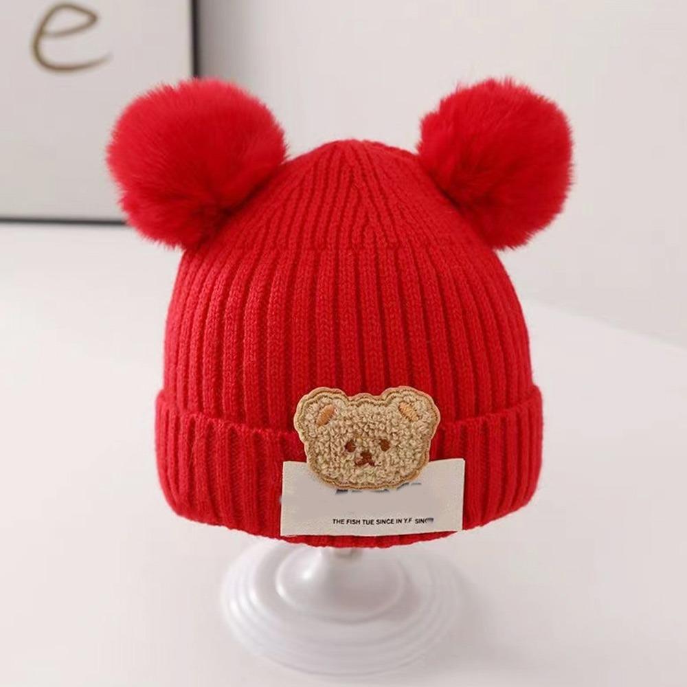 0-3Year Plush Ball Baby Knitted Hat Solid Color Beanie Hats Children Warm Cap  Baby Children Kids
