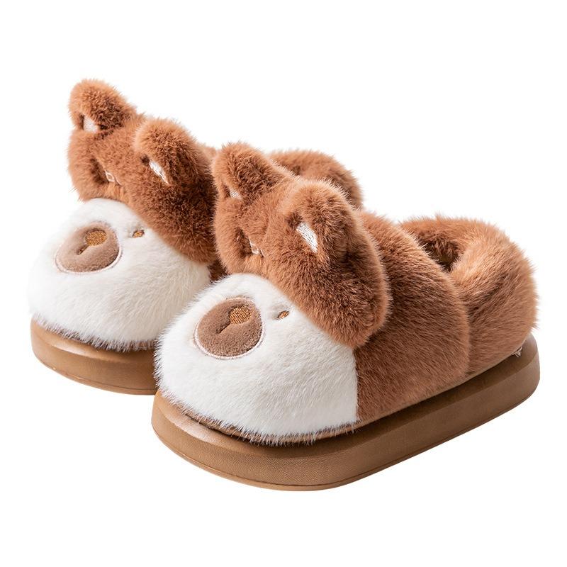 Bear children's bag and cotton shoes autumn and winter boys home cute warm and non-slip small medium and large baby cotton slippers girl