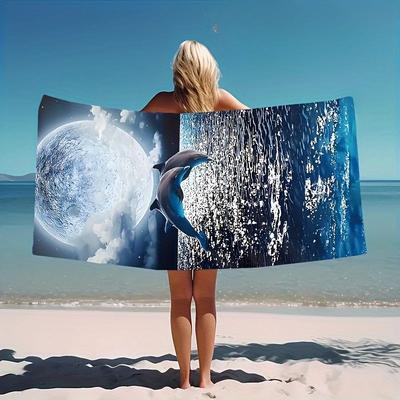 Moonlit Dolphin Dance Bath Towel - Soft, Absorbent & Stunning Ocean Design for Relaxing Home Decor & Unique Gift Choice