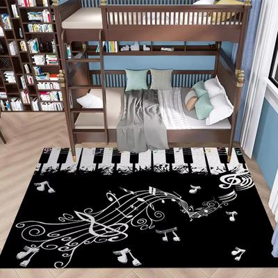 Schwarze Klaviertasten, 3D-bedruckter Teppich für Wohnzimmer, Schlafzimmer, großer Musikteppich für Kinderzimmer, Nachttisch, Wohnzimmer