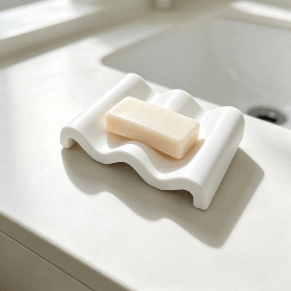 New Marble Pattern Soap Dish Silicone Wave Shaped Soap Holder Anti Slip Quick Drying Soap Tray Kitchen Countertop