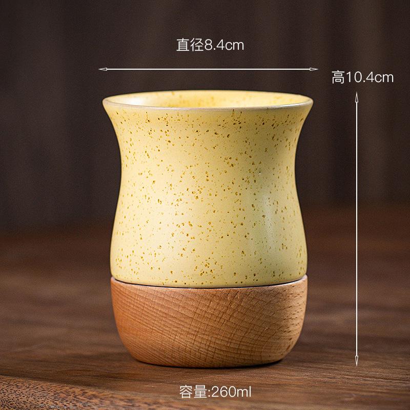 Two-color Spotted Ceramic Cup Espresso Coffee Cup Retro Coarse Pottery Mug Wood Base Modern Kitchen and Office Cups 260ML 260ml