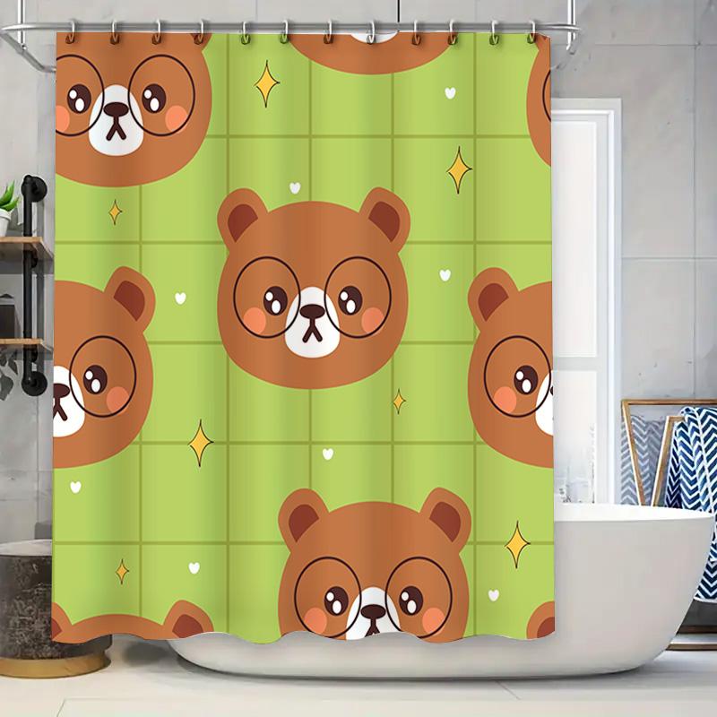 

Animal Pattern Shower Curtains Cartoon Bears Design In Green Brown For Bathroom Decorations Waterproof Fabric Material With Ring W60H190(CM)-1 Pcs