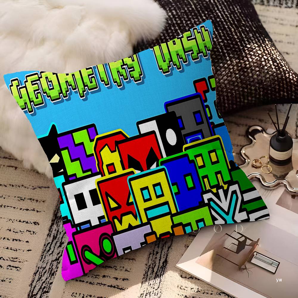 Cartoon Geometry Dash Video Game Pillow Cover Sofa Cushion Cover Home Room Decoration Children Gift