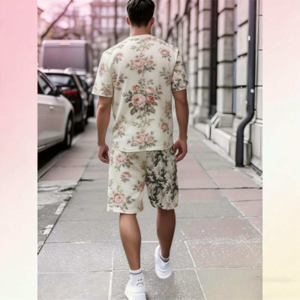 Summer Flower Nesting Doll Print Kids T-shirt and Shorts 2 Piece Set Summer Casual Outdoor Boy s and Girl s Outfit Set 100