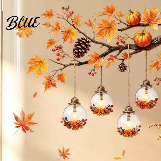 Static Cling Window Decals Autumn Maple Leaf And Lantern Sticker Double Sided PVC Waterproof Thanksgiving Party Decor Decals Removable Electrostatic