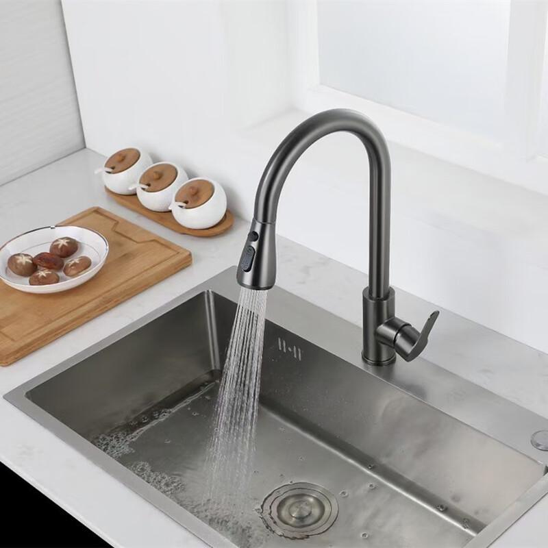 VEMUSE 304 Stainless Steel Gunmetal Pull-Out Cold Water Kitchen Faucet