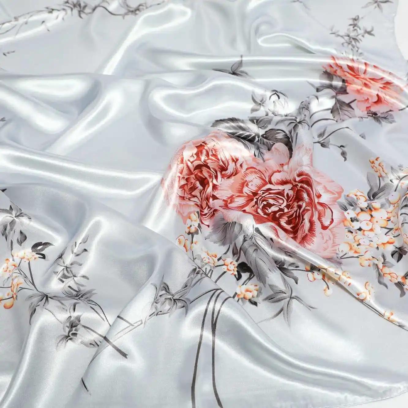 

90*90cm Square Shawls and Wraps Floral Print Neck Scarf For Women Silk Satin Neck Scarfs For Ladies Bandana Head Scarves Female 90X90CM