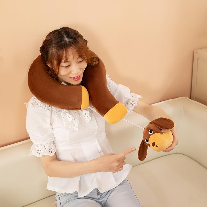 Cartoon Muscle Dachshund Dog Doll Plush Toy Question Mark Neck Pillow Doll Children's Companion Soothing Pillow Ragdoll