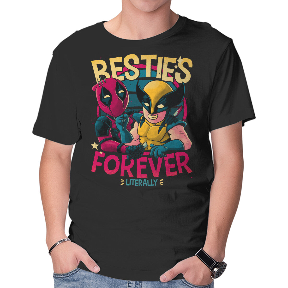 Unisex Crew Neck T-Shirt Besties Forever Graphic Short Sleeve Casual Tee L